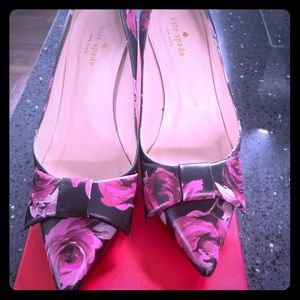 Kate spade Juliette rose bow heels black pink 8